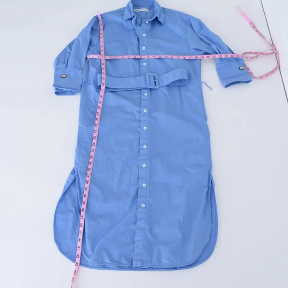 Zara Blue Full Length Button Up Dress w/ Belt Midi Dress Size XS - Picture 4 of 13